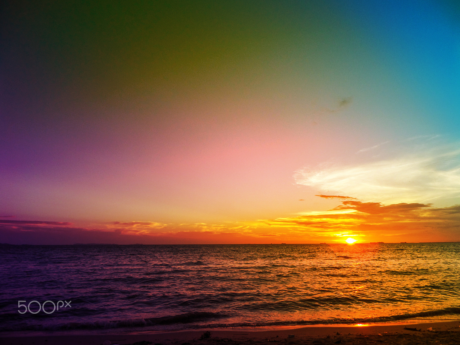 Samsung WB250F/WB251F/WB252F sample photo. Sunset on horizon line over sea and colorful sky photography