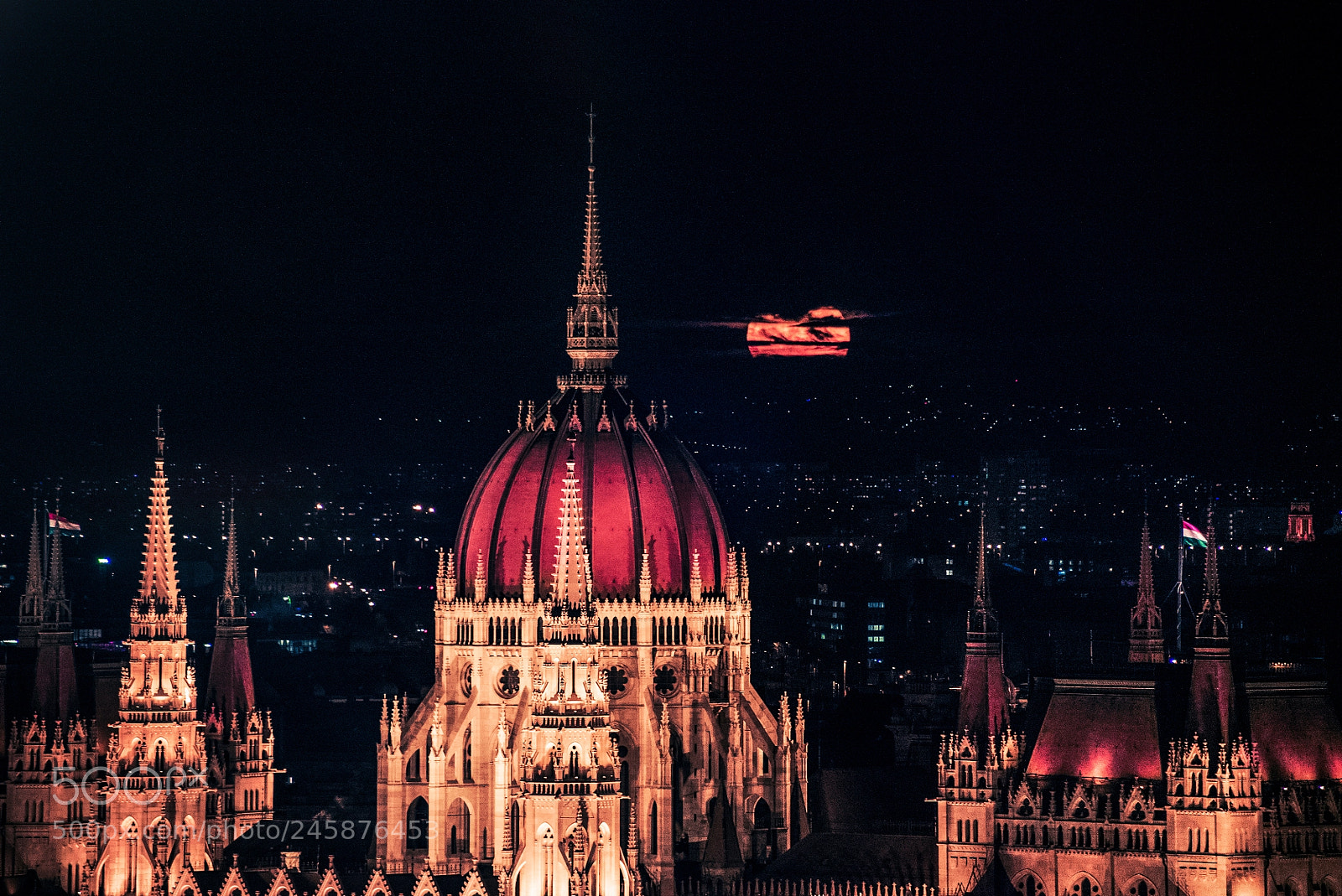 Sony a7S II sample photo. Moonrise in budapest photography