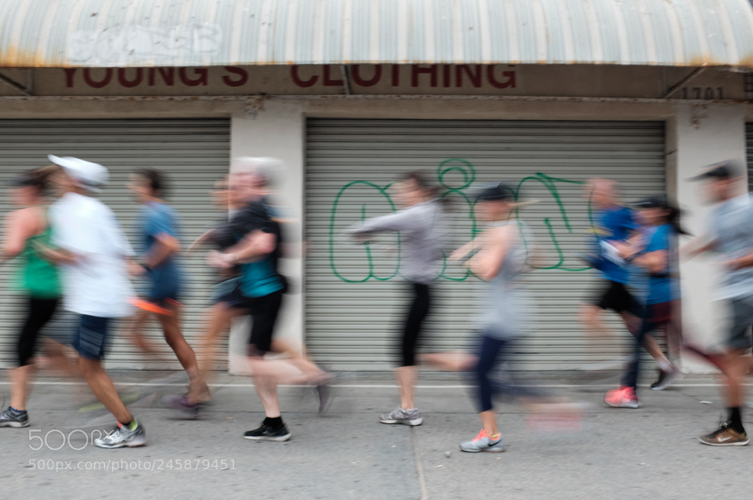 Fujifilm X100T sample photo. Blurred runners photography