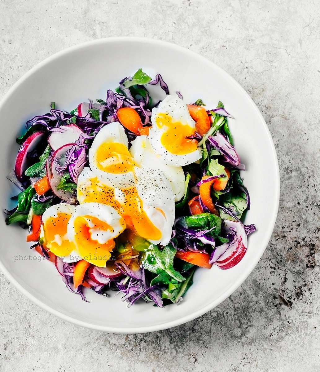 Sony a7R sample photo. Salad with soft boiled photography