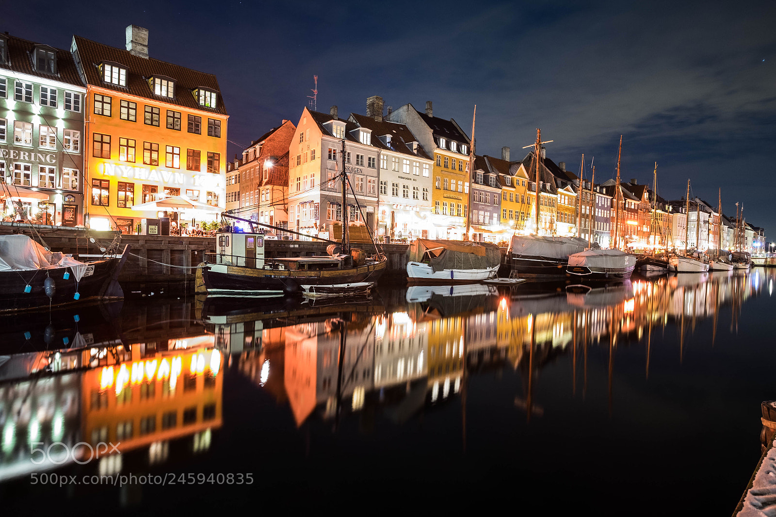 Fujifilm X-T1 sample photo. Nyhavn at night, copenhagen photography