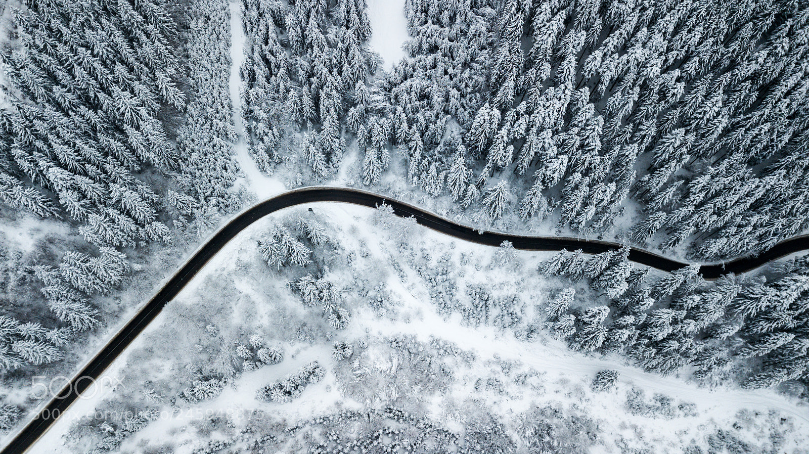 DJI FC220 sample photo. Black road in winter photography