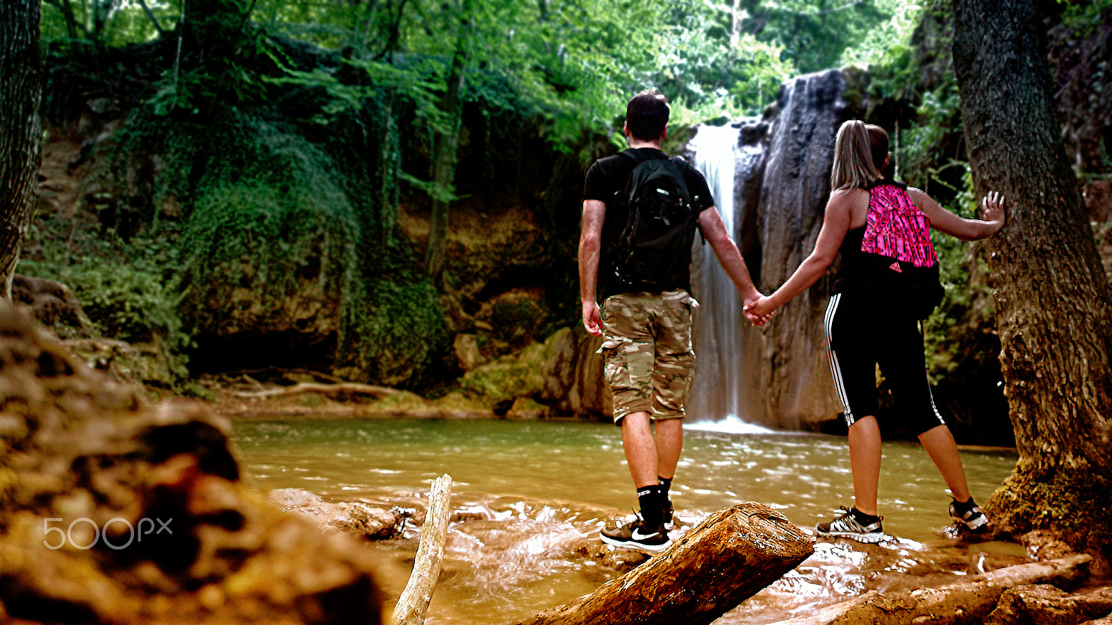 Nokia 808 PureView sample photo. Girl and me in waterfall forest photography