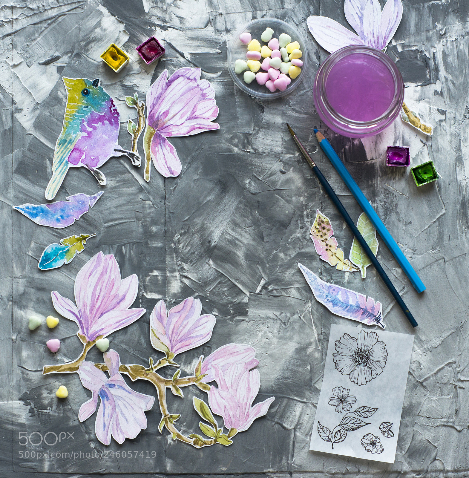 Nikon D610 sample photo. Frame watercolor flowers over photography