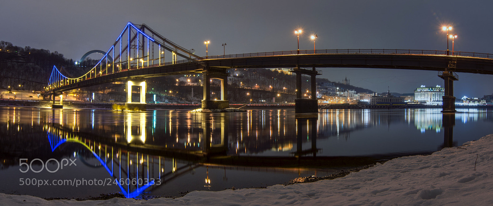 Nikon D7100 sample photo. Night bridge pano photography