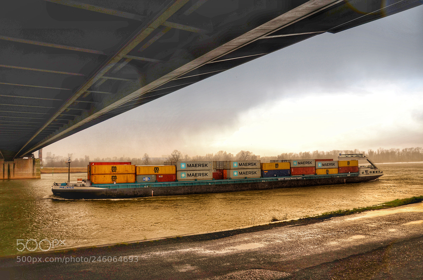 Nikon D5100 sample photo. Containership under railway bridge photography