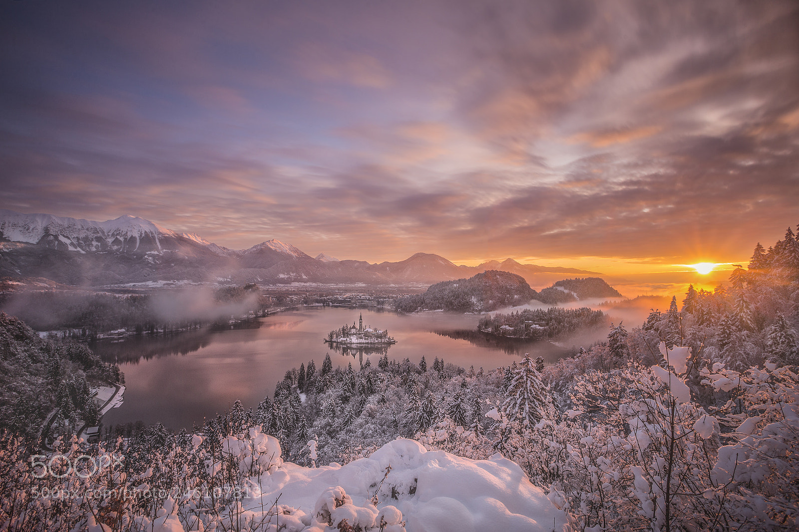 Canon EOS-1D X sample photo. Sunrise at lake bled photography