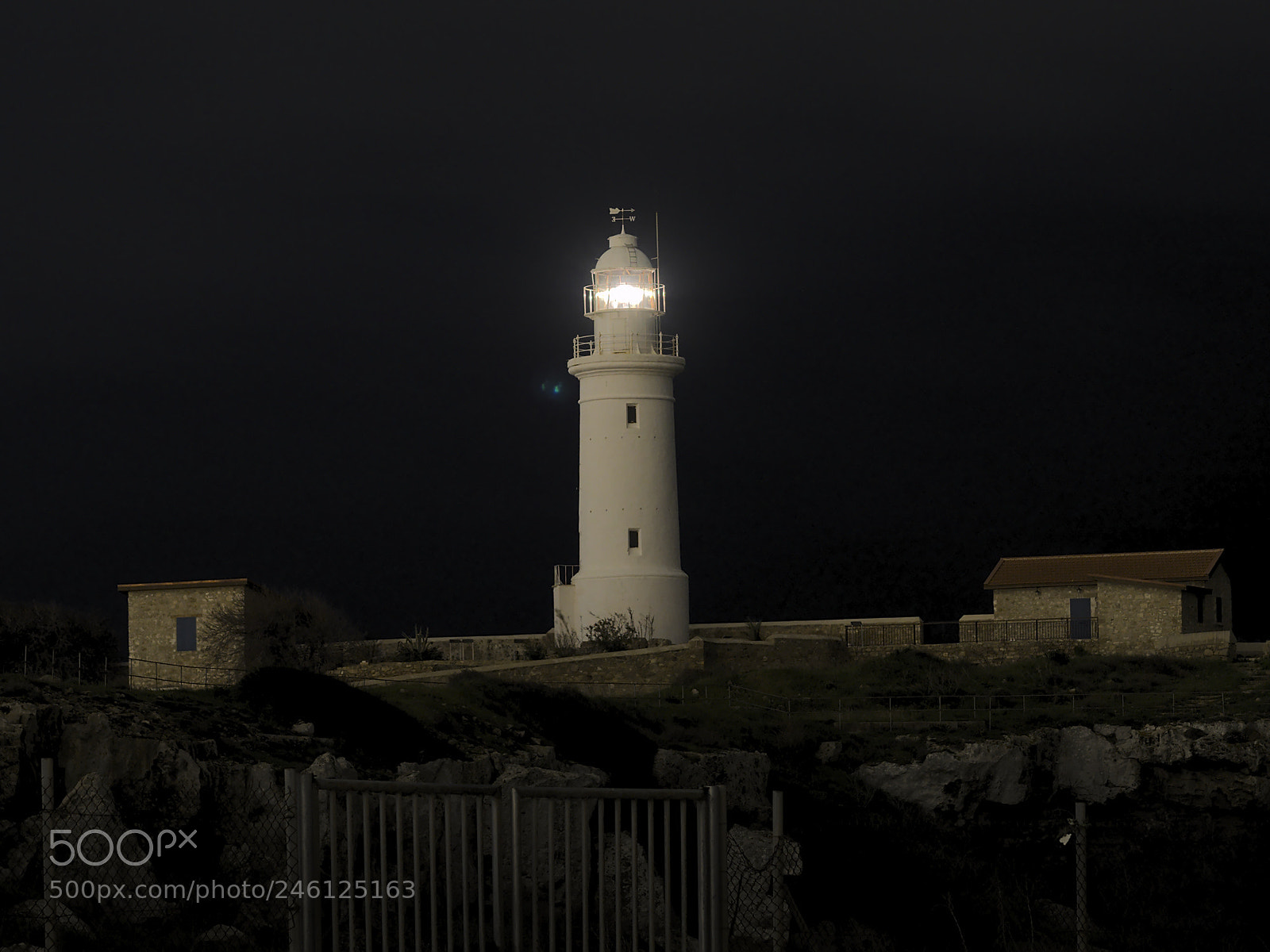 Olympus PEN E-PM2 sample photo. Paphos lighthouse at night photography