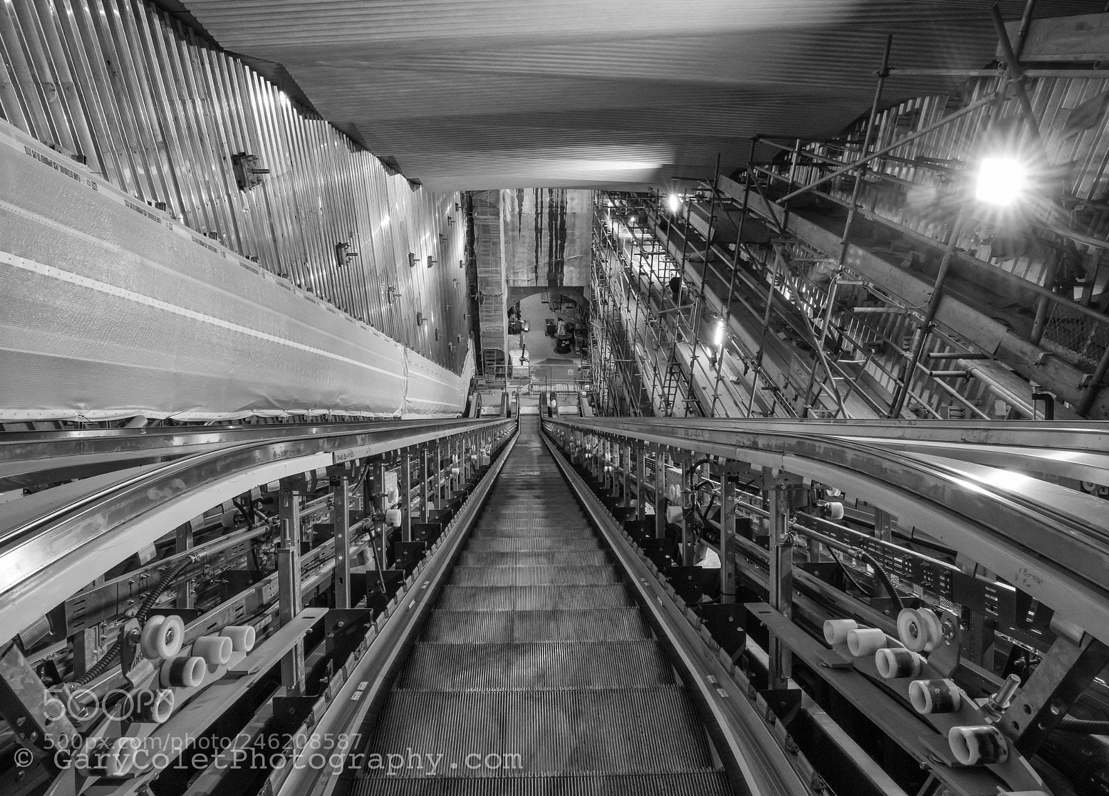 Nikon D810 sample photo. Crossrail escalator bw photography