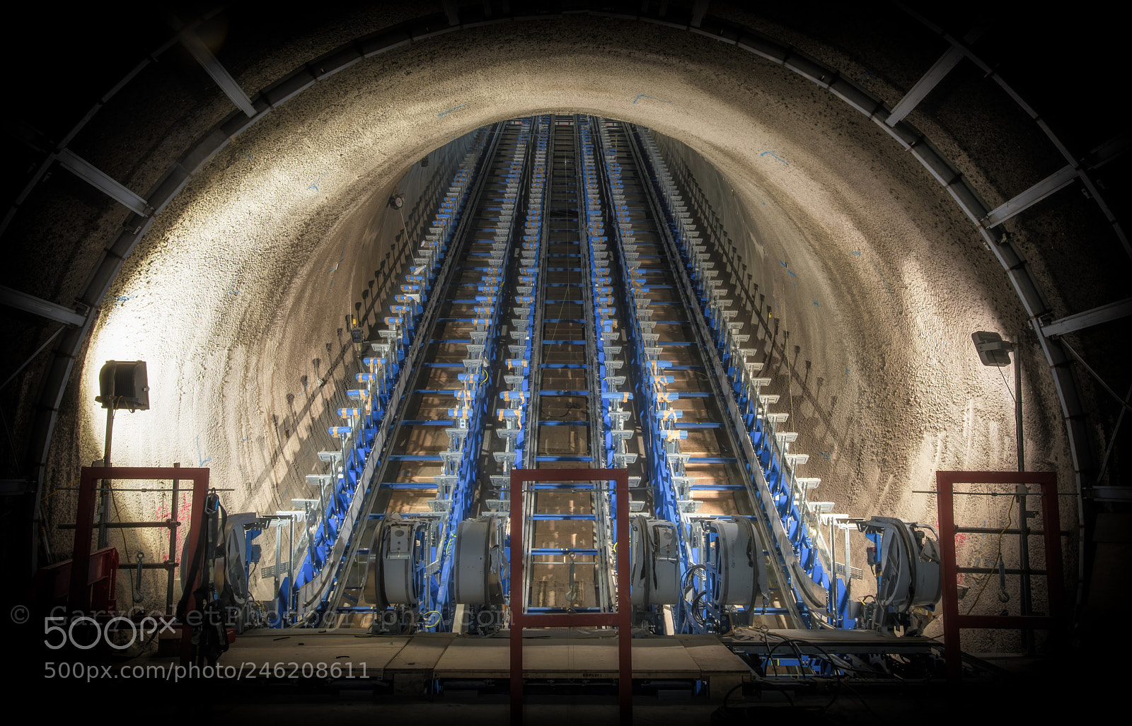 Nikon D810 sample photo. Crossrail escalator wide blue photography