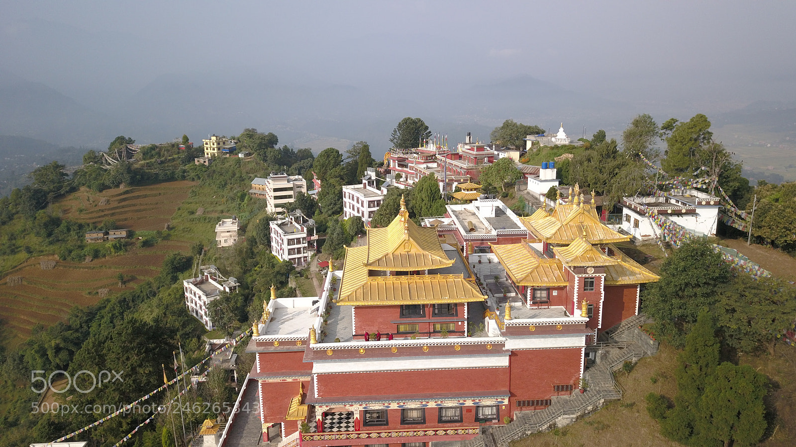 DJI FC220 sample photo. Tibetan monks near monastery photography