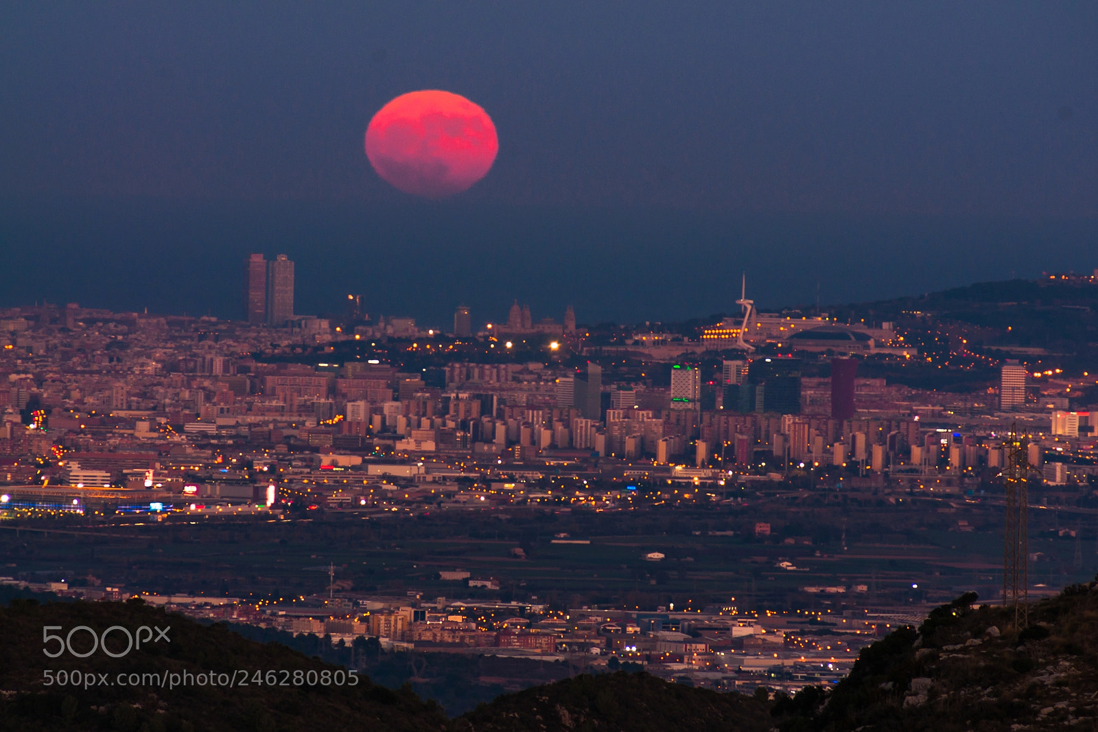 Sony Alpha DSLR-A700 sample photo. Supermoon over barcelona photography