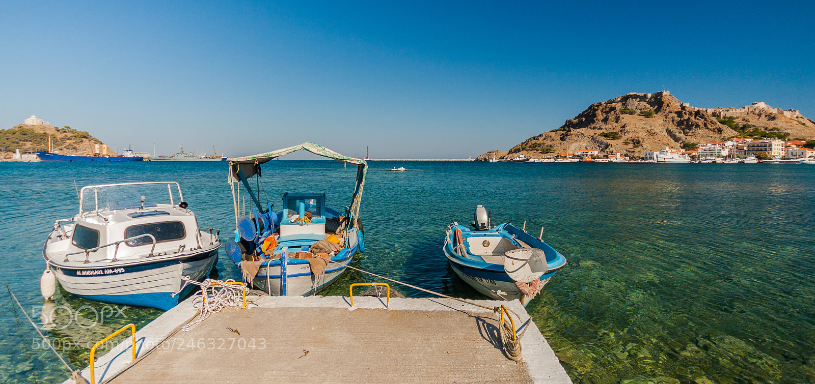 Canon EOS 40D sample photo. Moored boat myrina harbour photography