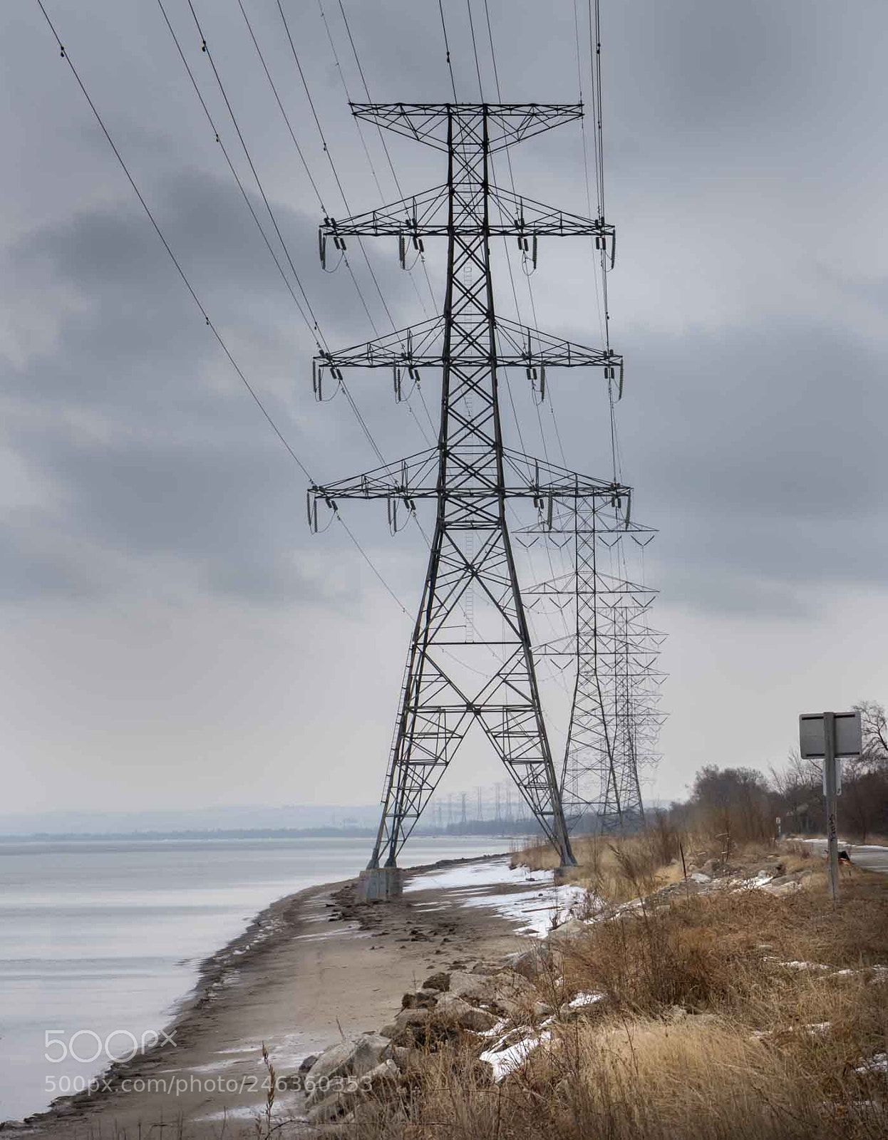 Sony a7 II sample photo. Lakeshore powerline photography