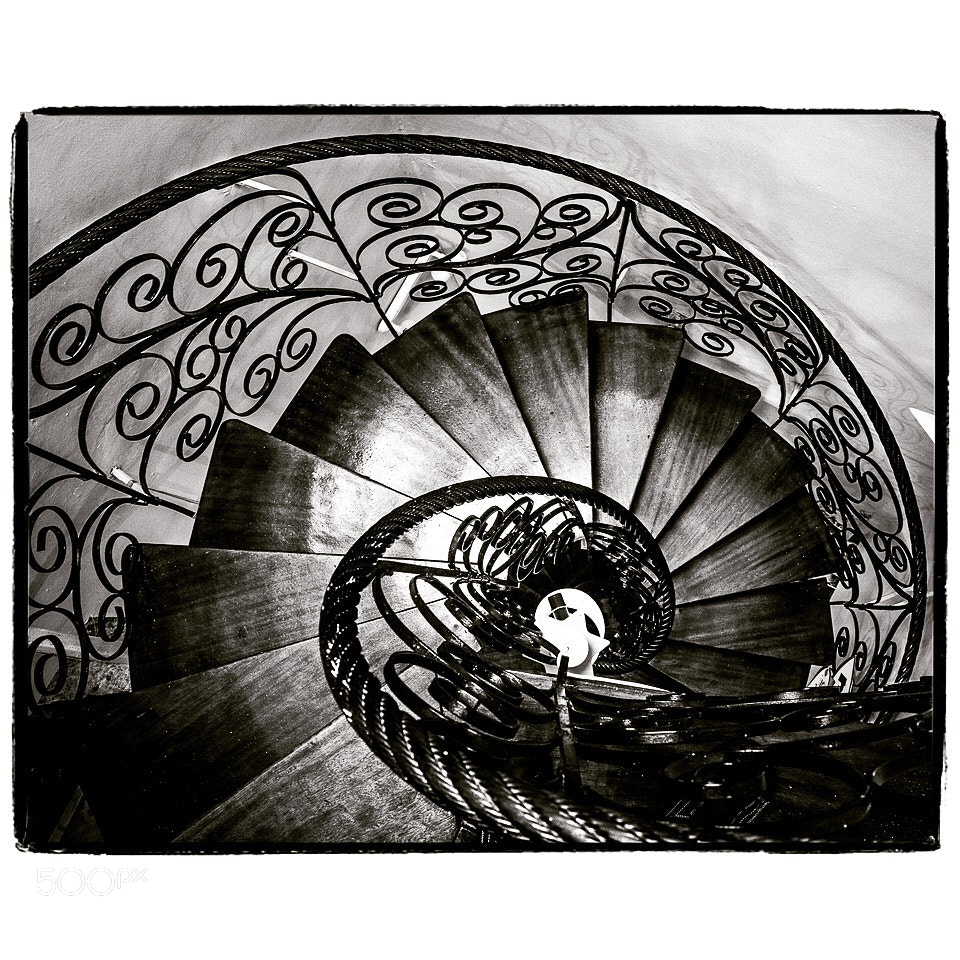 Ricoh GR II sample photo. Spiral staircase at wooden photography