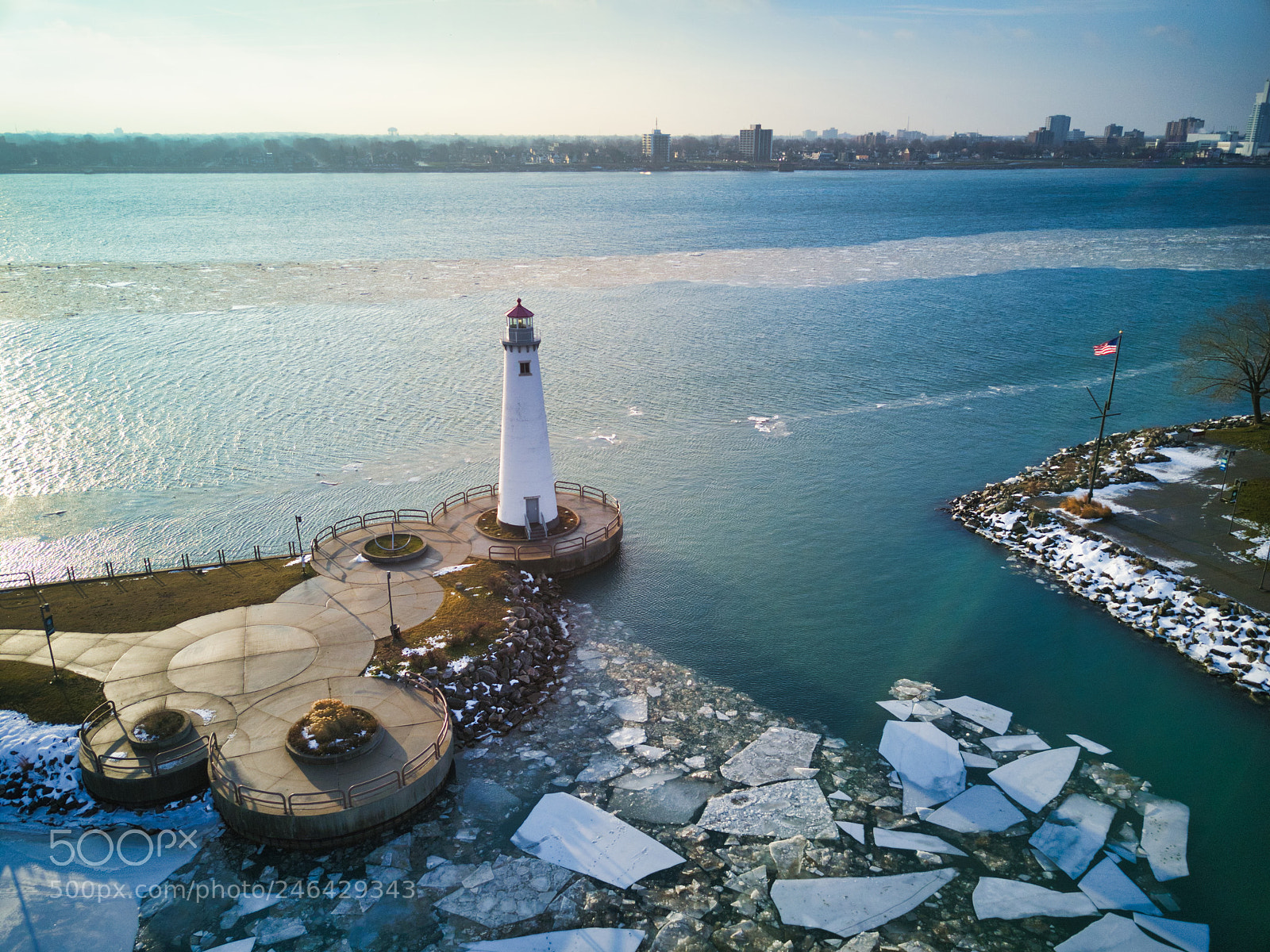 DJI FC220 sample photo. Detroit lighthouse photography