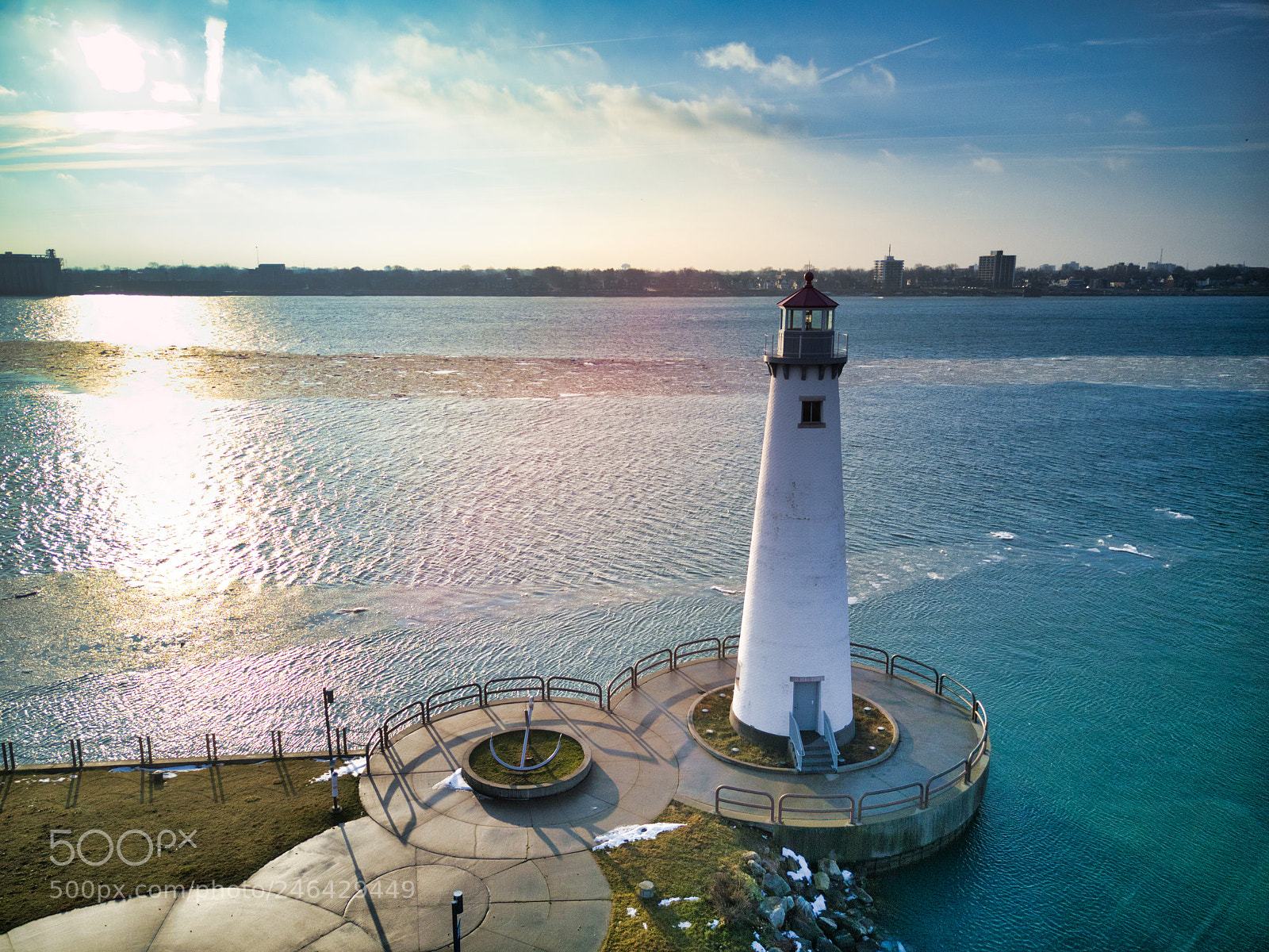 DJI FC220 sample photo. Detroit lighthouse photography