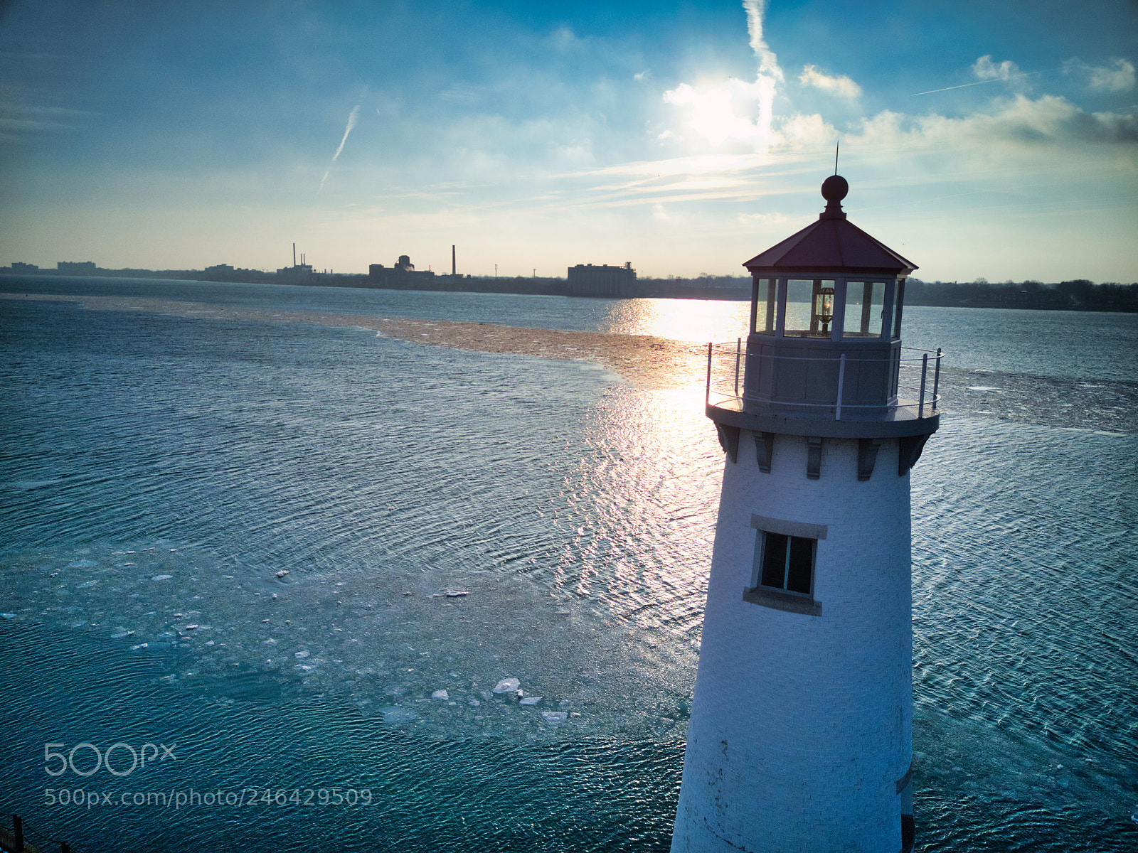 DJI FC220 sample photo. Detroit lighthouse photography