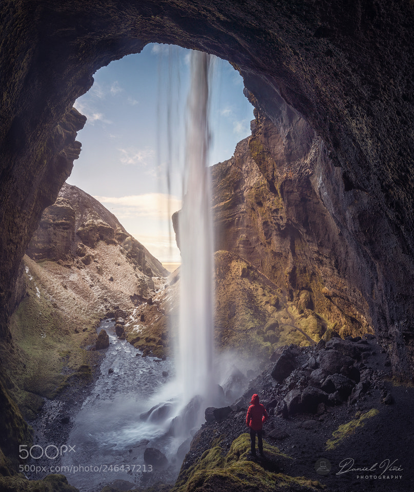 Nikon D610 sample photo. Hiker at majestic kvernufoss photography