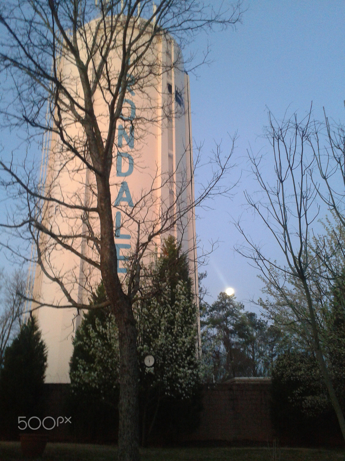 Samsung Galaxy S Stratosphere sample photo. Moon sets behind water tower photography