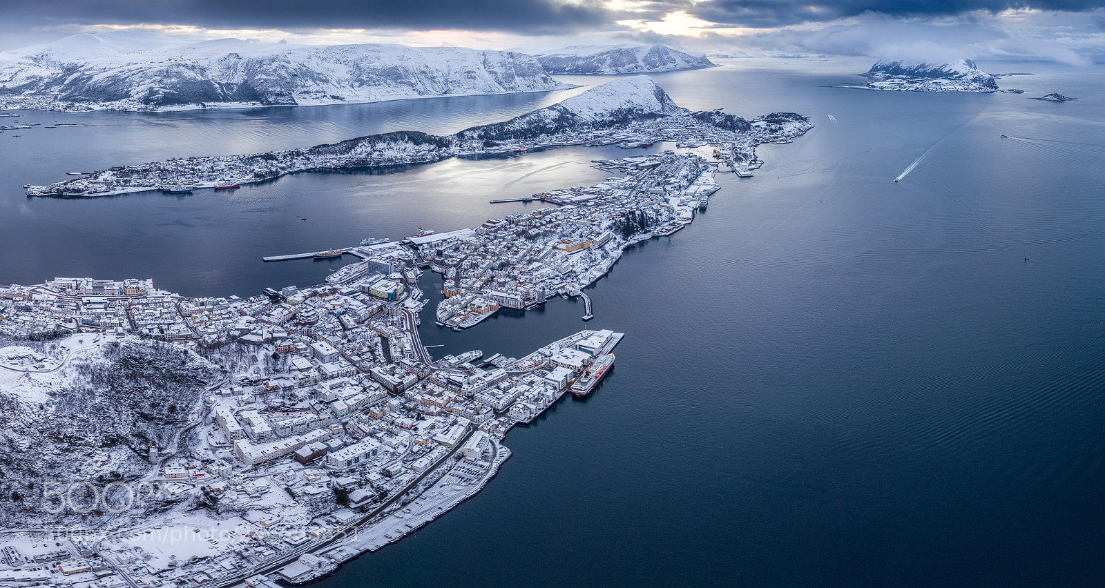 DJI FC220 sample photo. Snowy Ålesund panorama photography