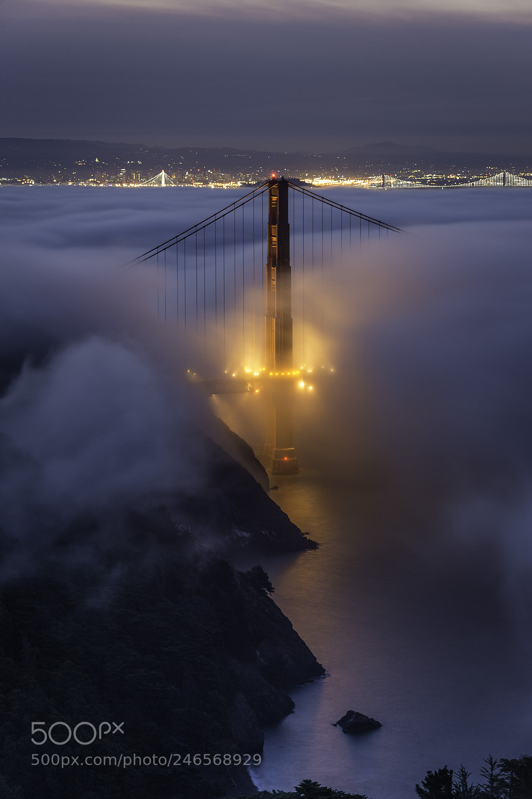 Nikon D4S sample photo. Pre-dawn fog golden gate photography