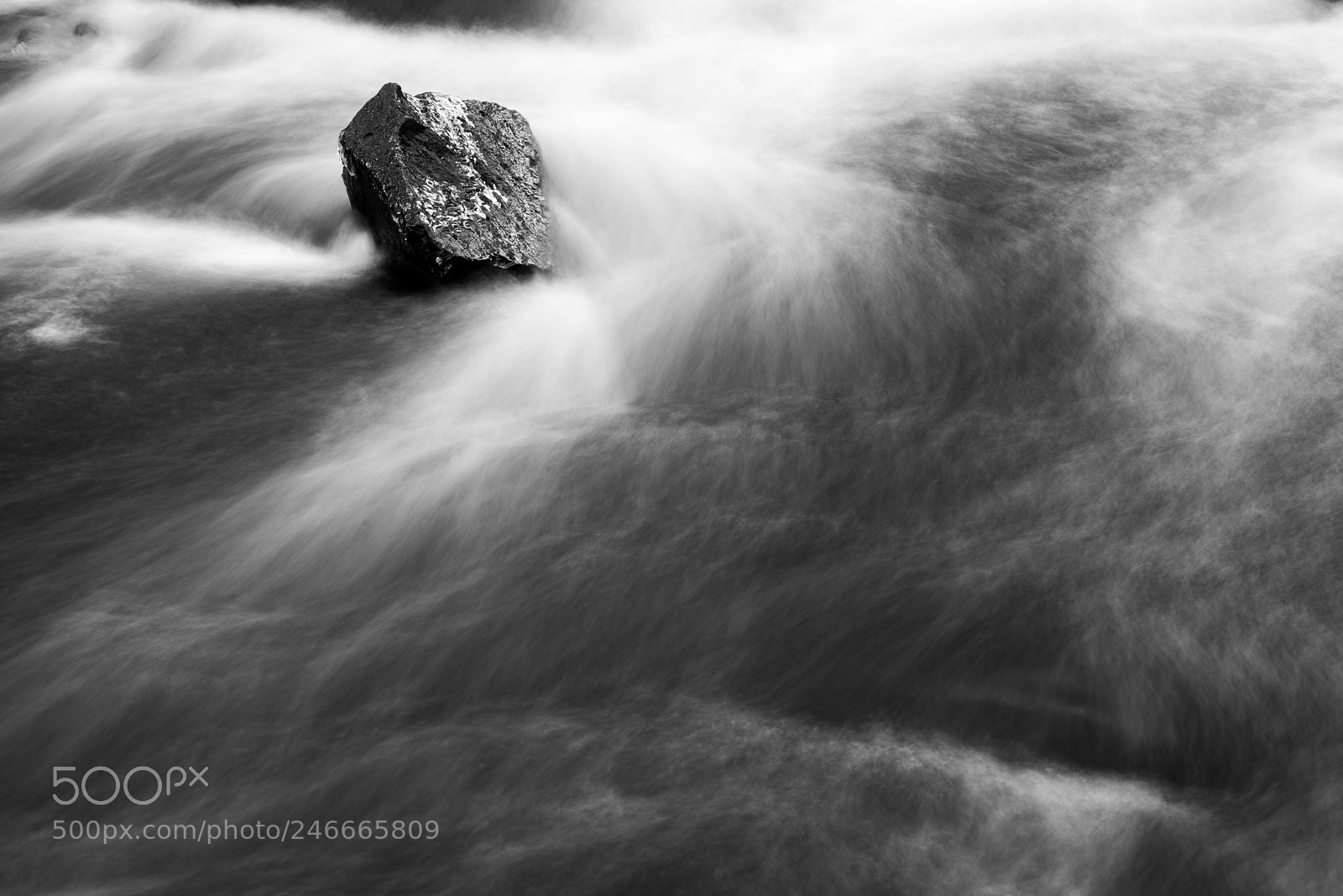 Pentax K-1 sample photo. Lone boulder in rushing photography
