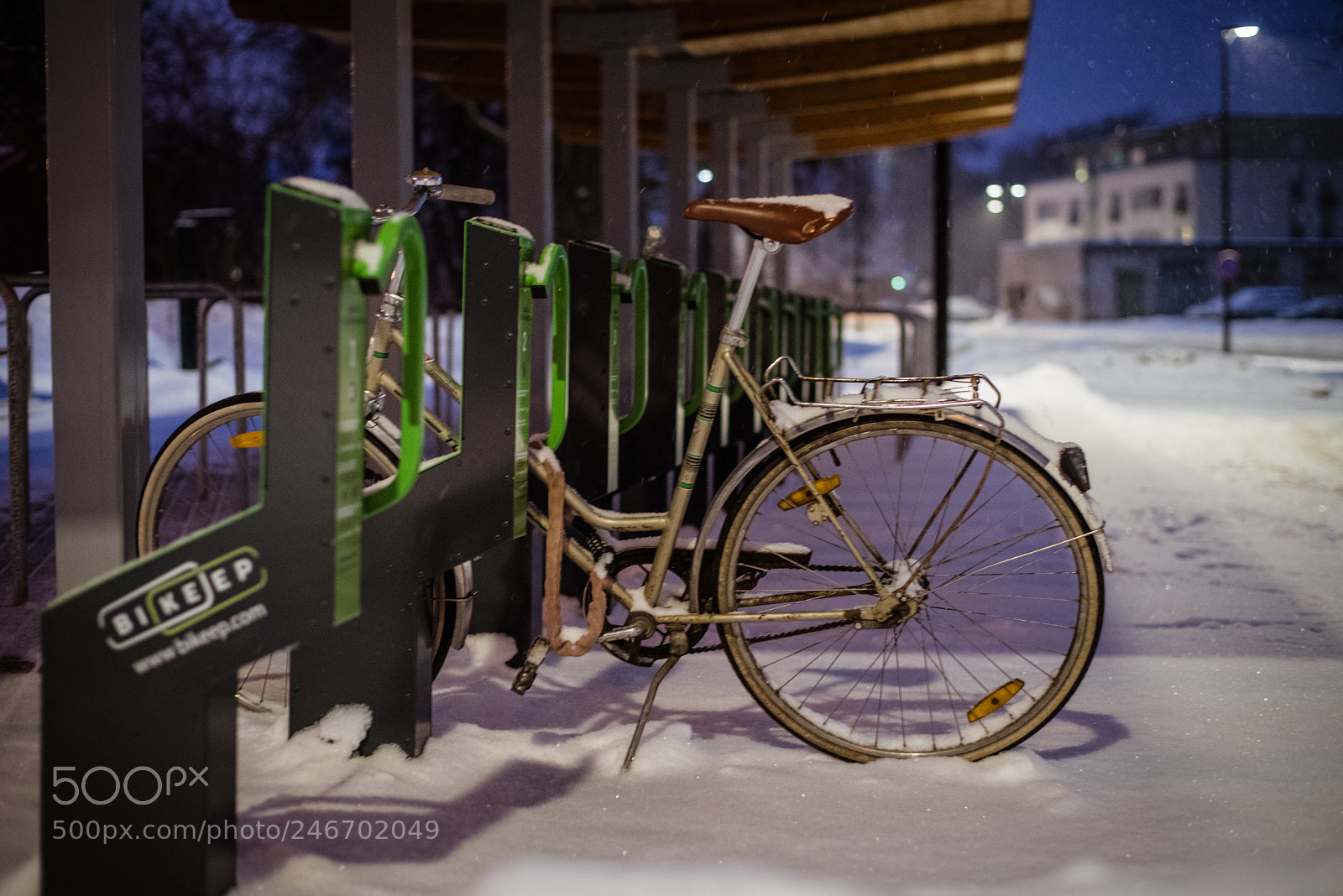 Pentax K-1 sample photo. Single bicycle at night photography