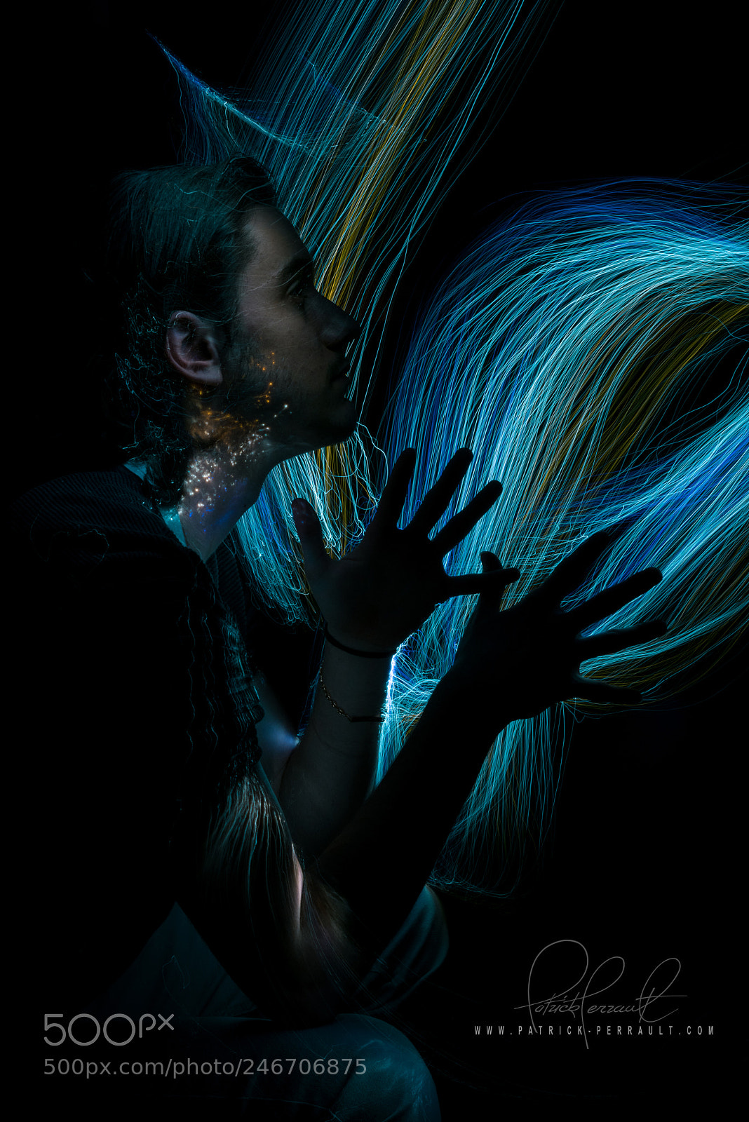 Nikon D810 sample photo. Blue hand light painting photography