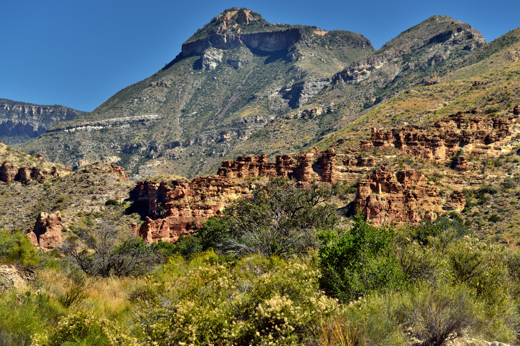 Nikon AF-S Nikkor 24-120mm F4G ED VR sample photo. Red rock formations and a backdrop with emery peak photography