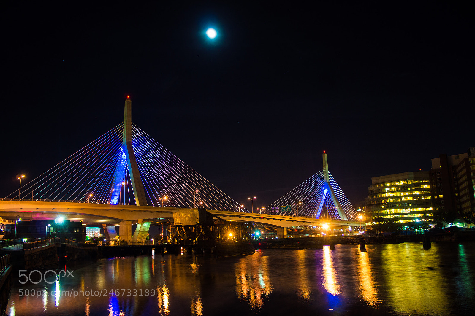 Sony Alpha NEX-5 sample photo. Zakim bridge, moonlight photography