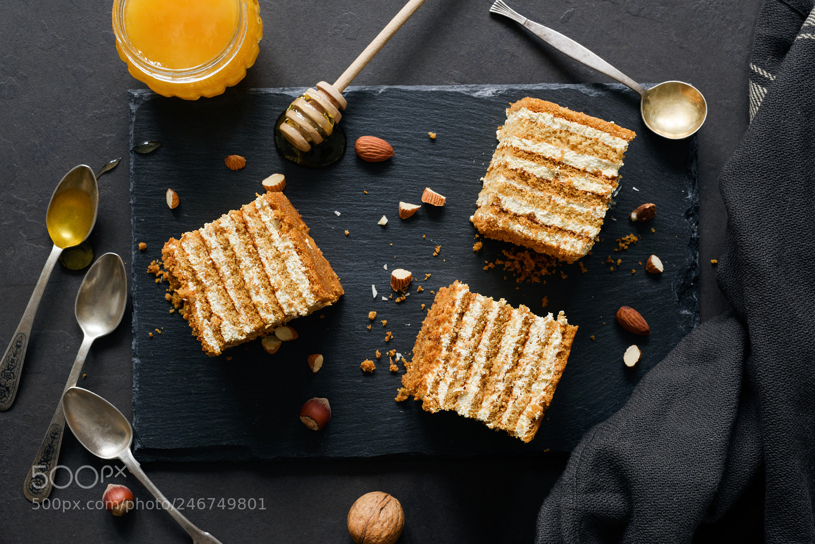 Nikon D810 sample photo. Layered honey cake medovik photography