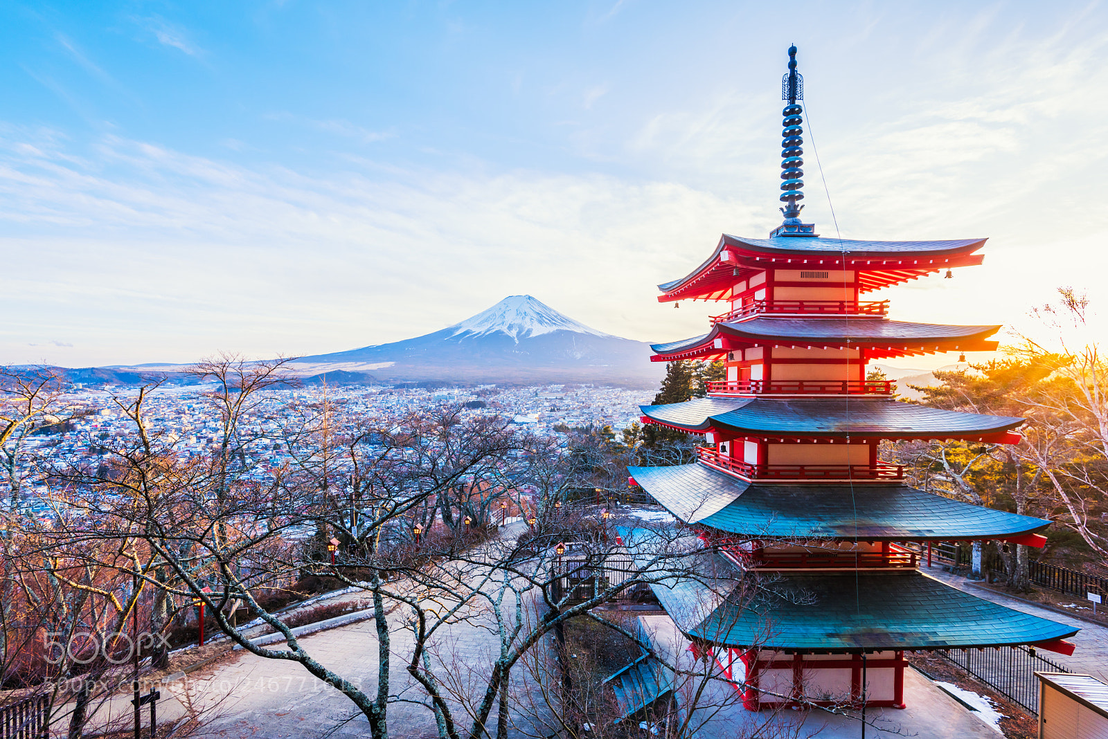 Nikon D810 sample photo. Sunset at chureito pagoda photography