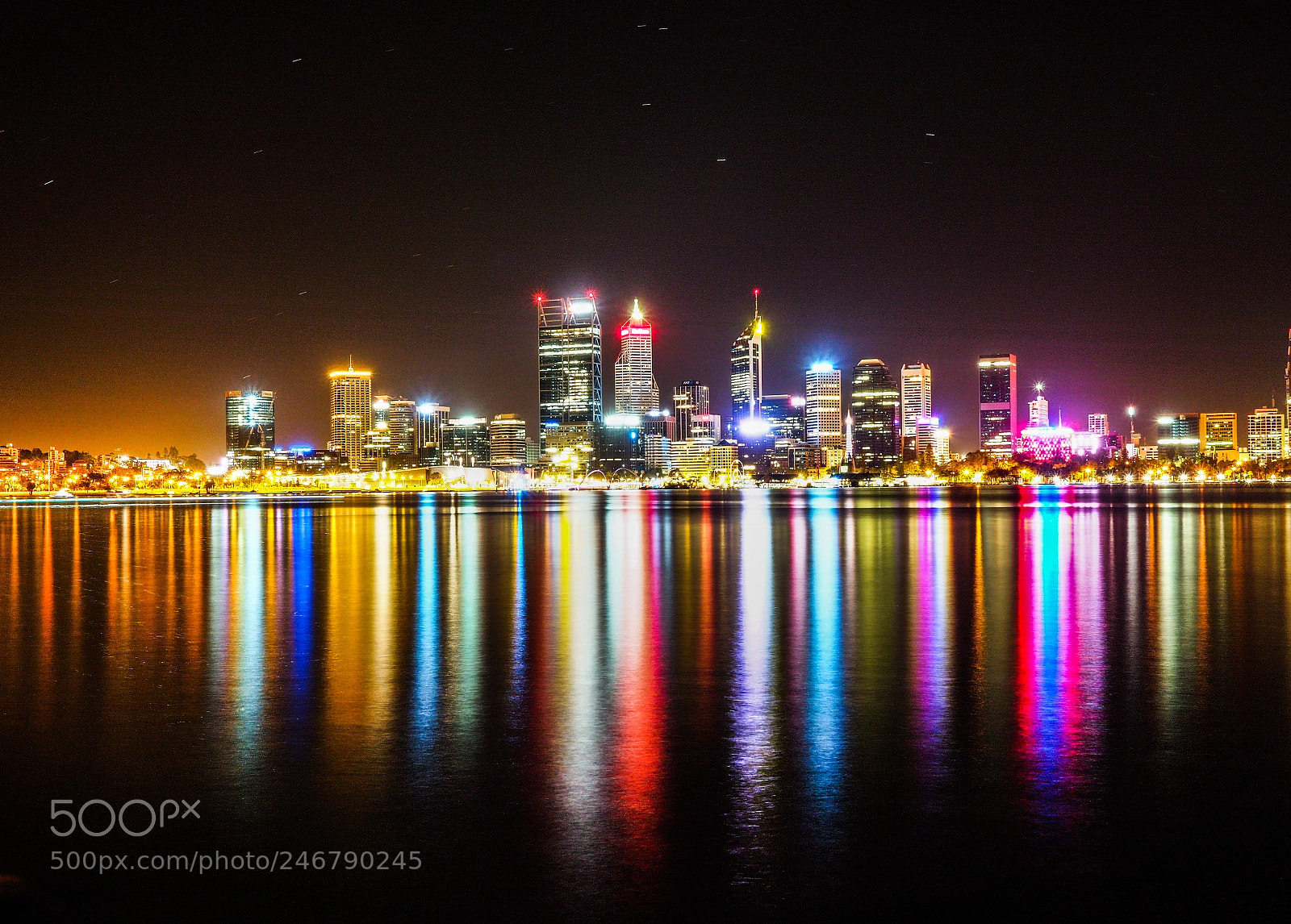 Olympus PEN-F sample photo. Perth skyline by night photography
