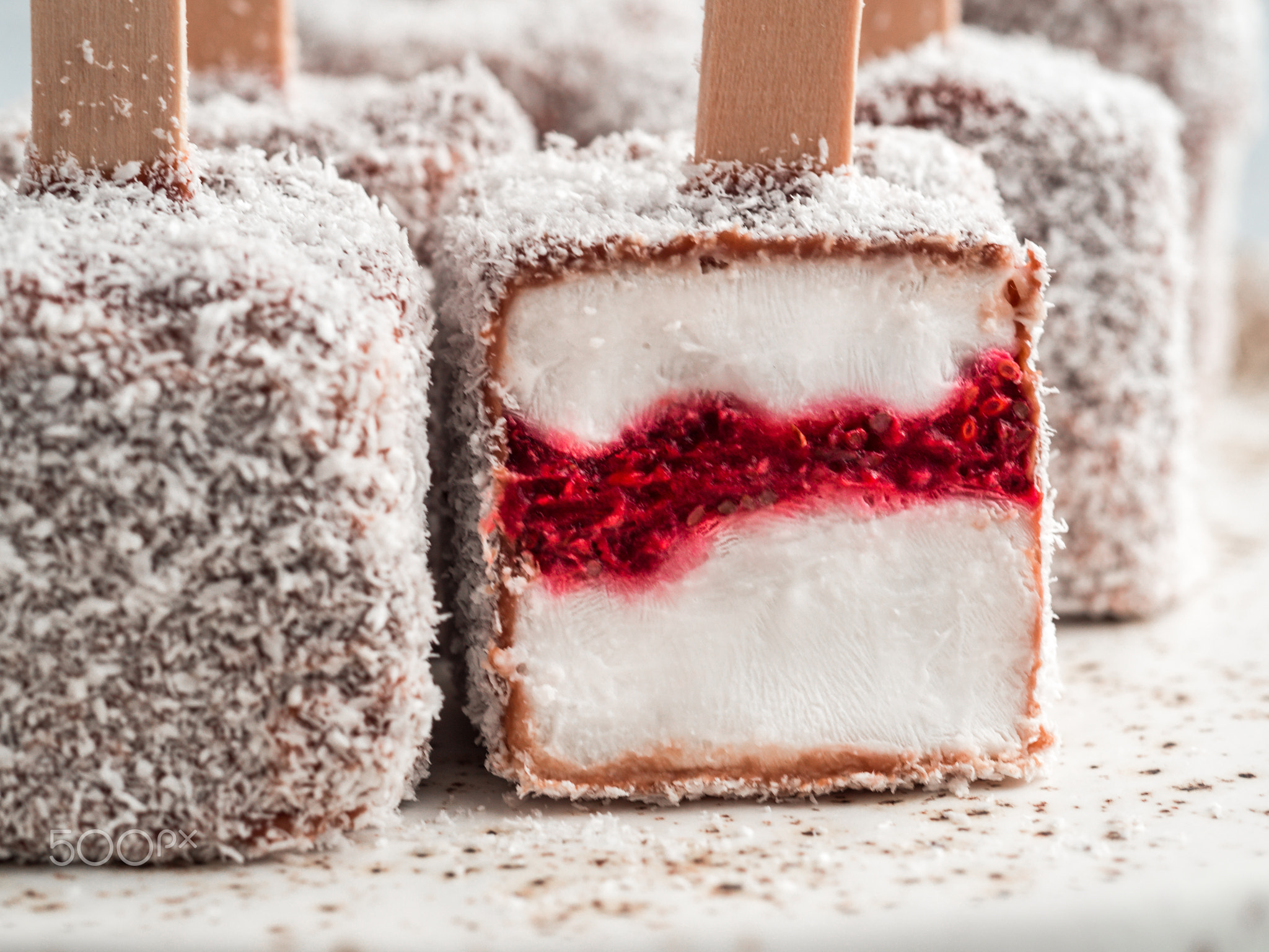 Lamington ice cream pops