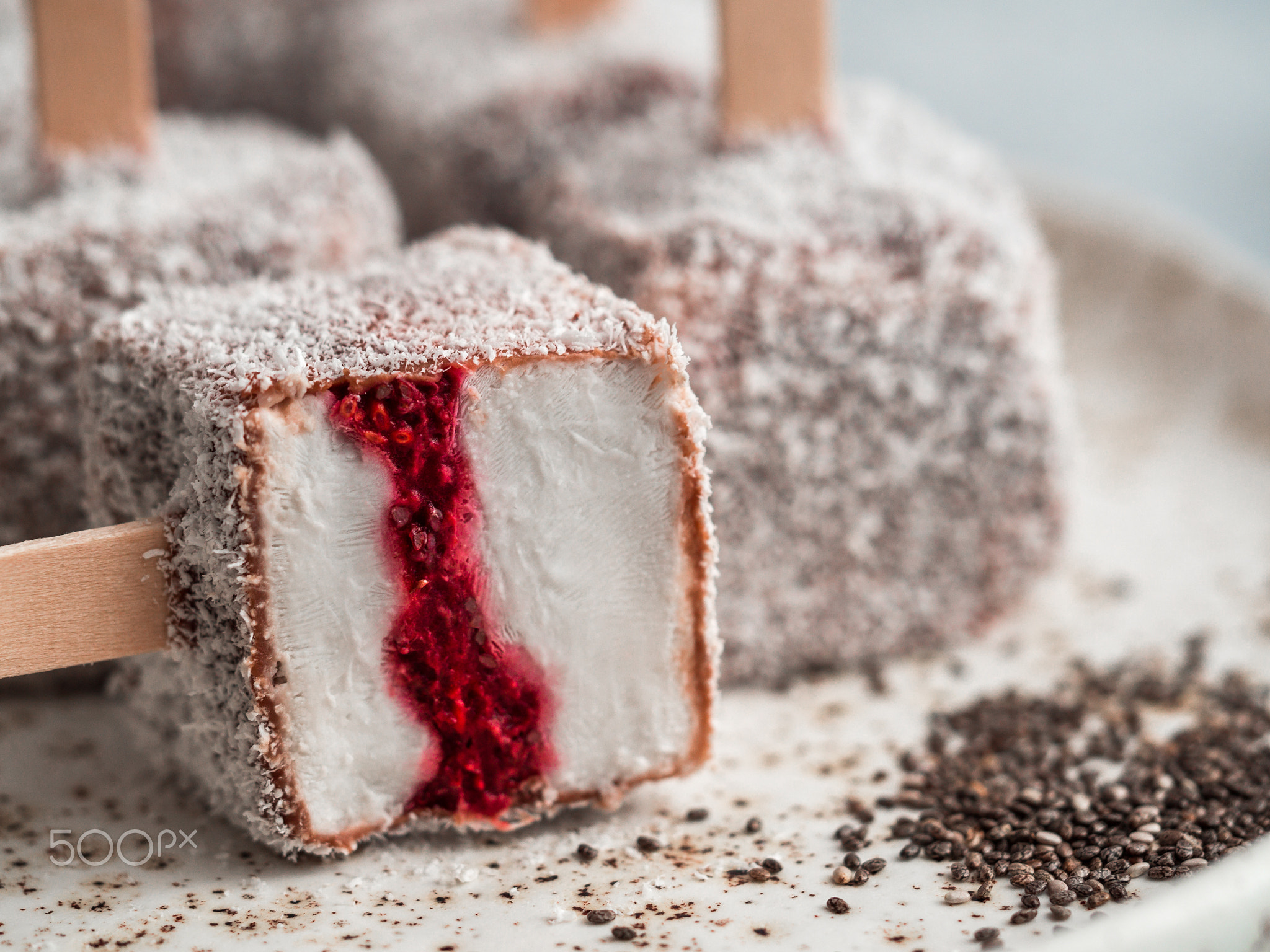 Lamington ice cream pops