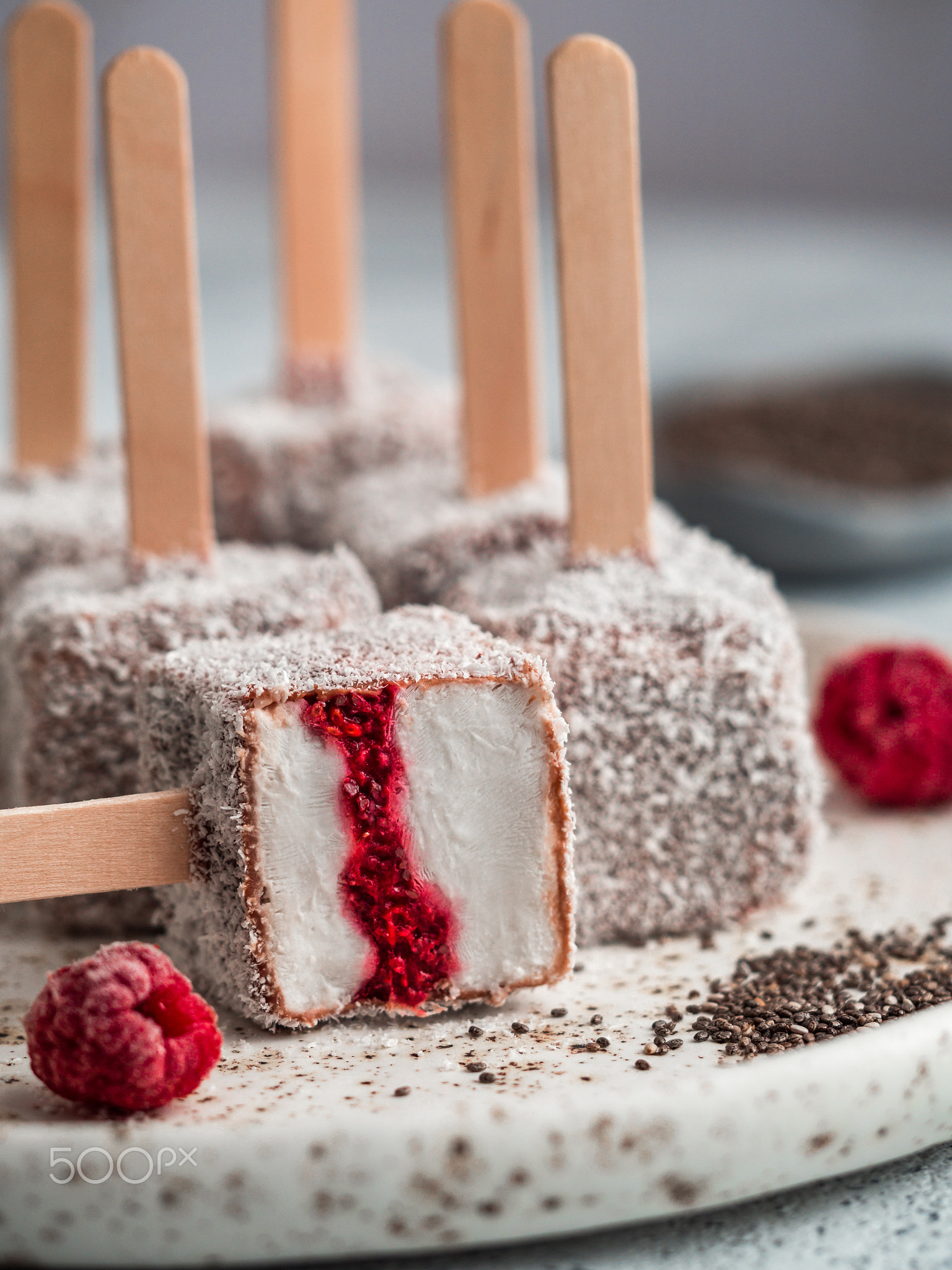 Lamington ice cream pops