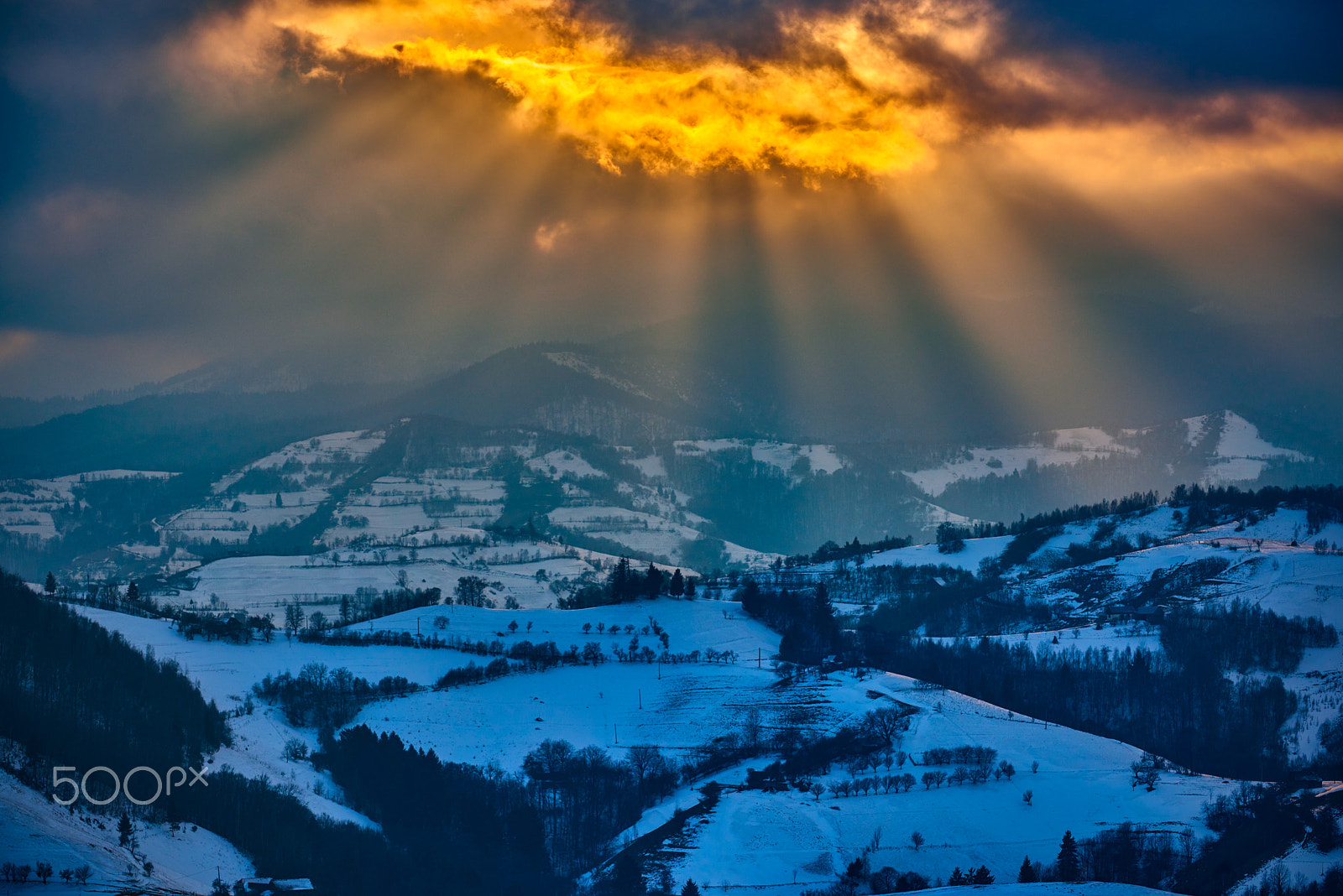 Nikon AF-S Nikkor 70-200mm F2.8G ED VR II sample photo. Winter colorful sunset, amazing landscape in holbav,transylvania,romania,europe photography