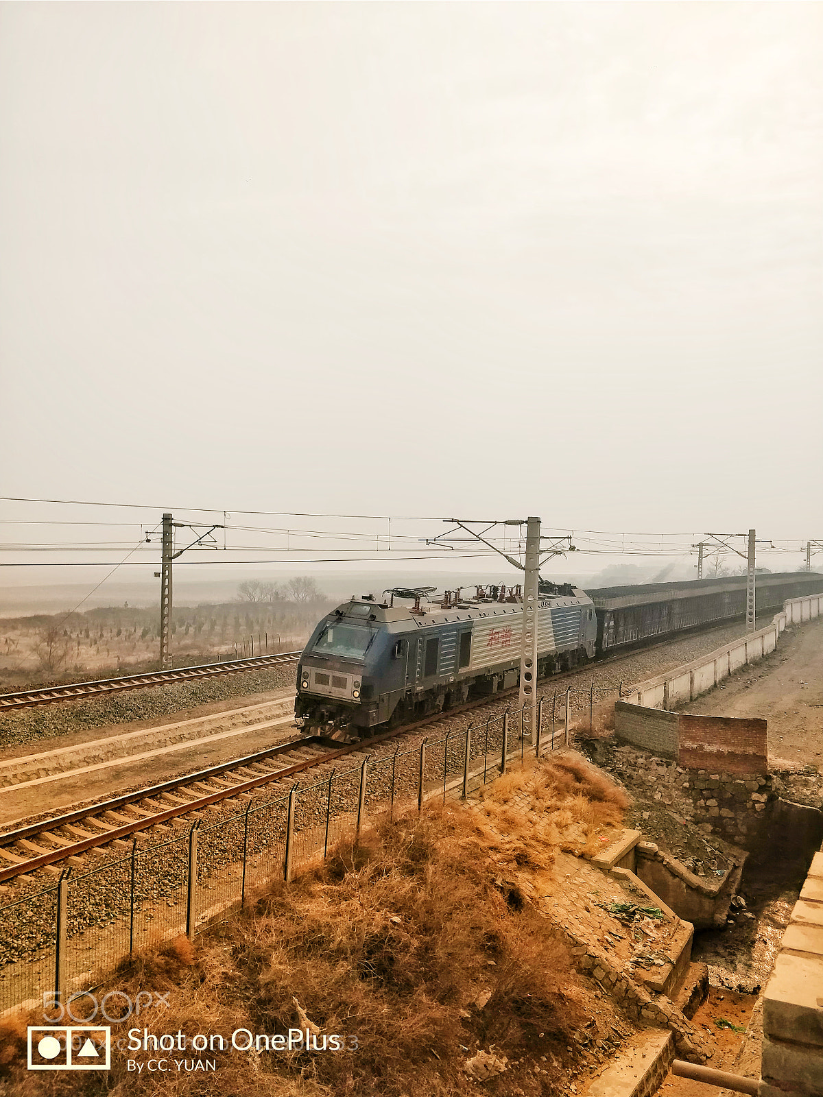 OnePlus 5 sample photo. Coal train in sandstorm photography
