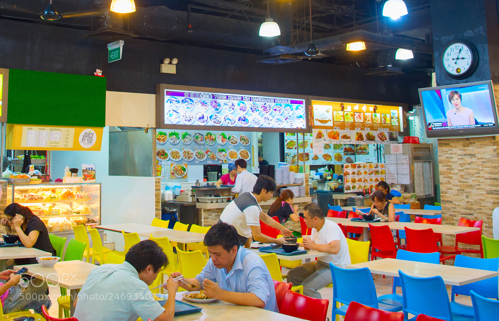 Nikon Df sample photo. People dining food hall photography
