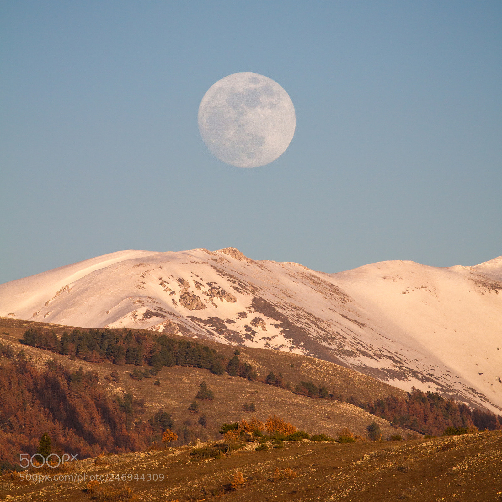 Canon EOS 7D sample photo. Moon-rise over snowy mountain photography