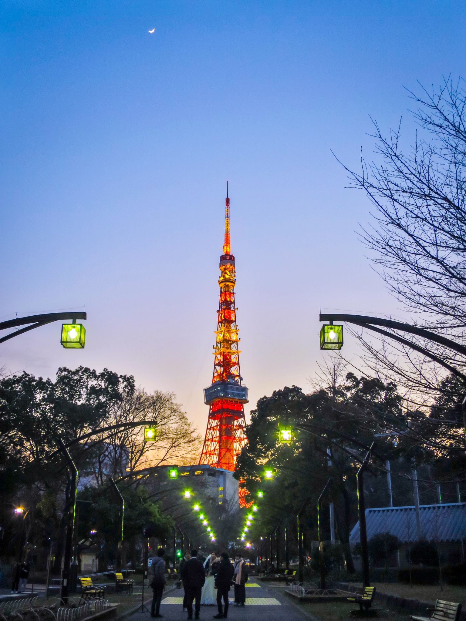 Canon PowerShot S120 sample photo. Moon and tokyo tower at blue moment photography