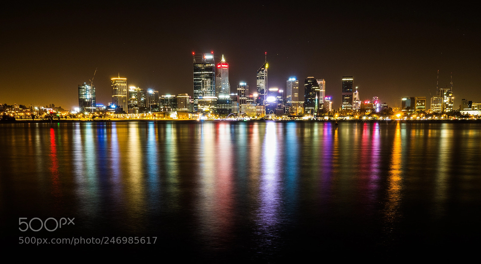 Olympus PEN-F sample photo. Perth : skyline : night panorama photography