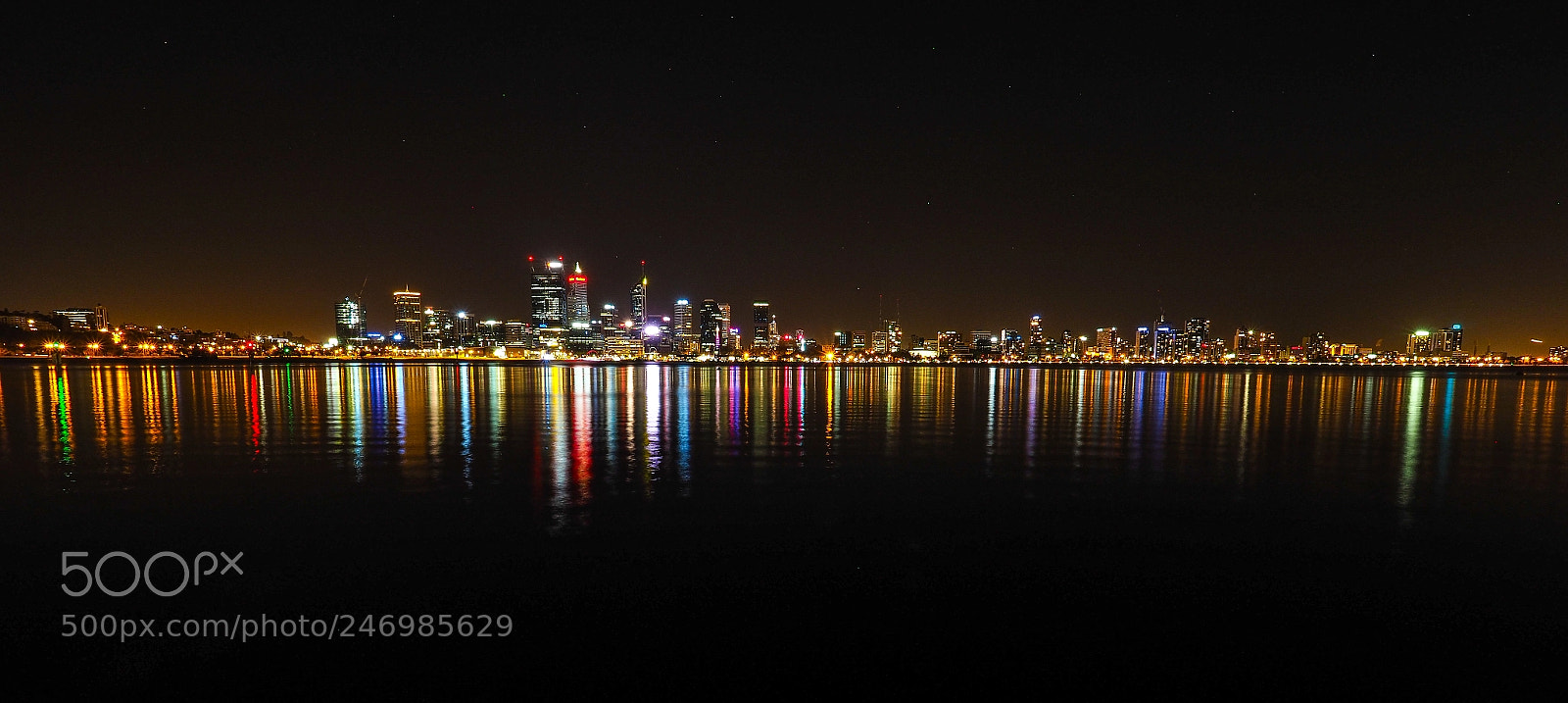Olympus PEN-F sample photo. Perth : skyline : night panorama photography