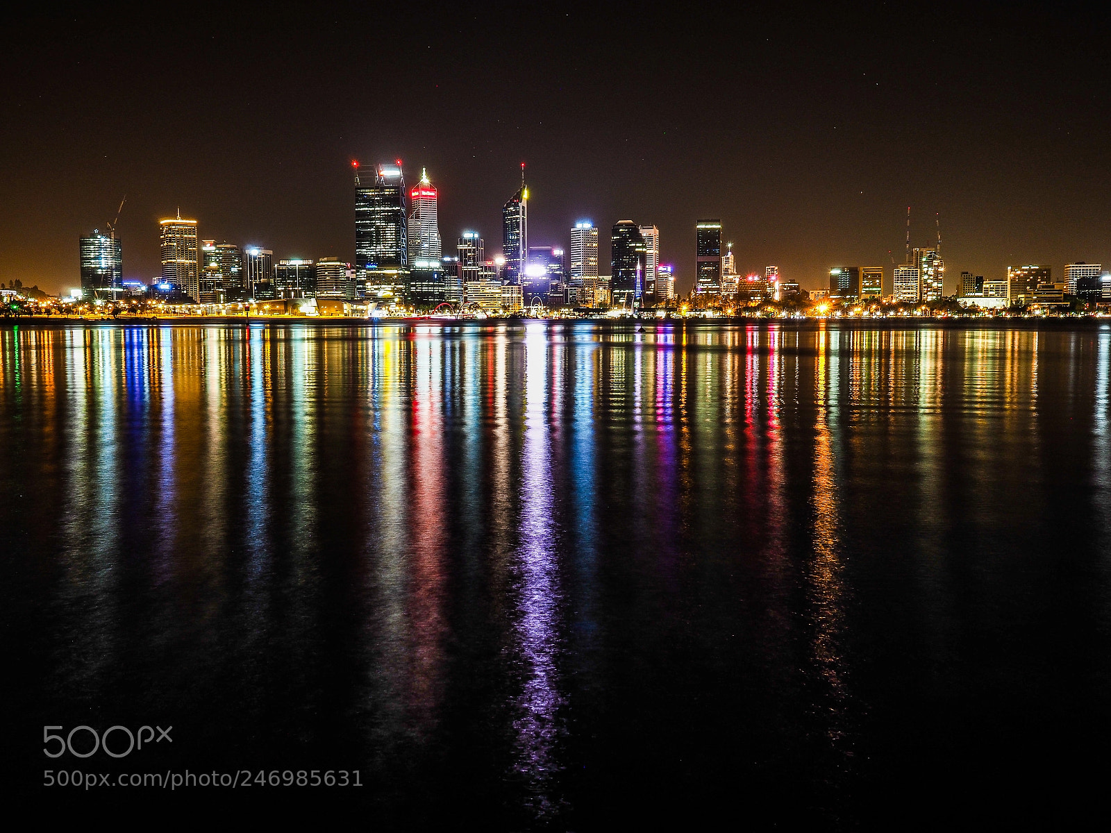 Olympus PEN-F sample photo. Perth : skyline : night panorama photography