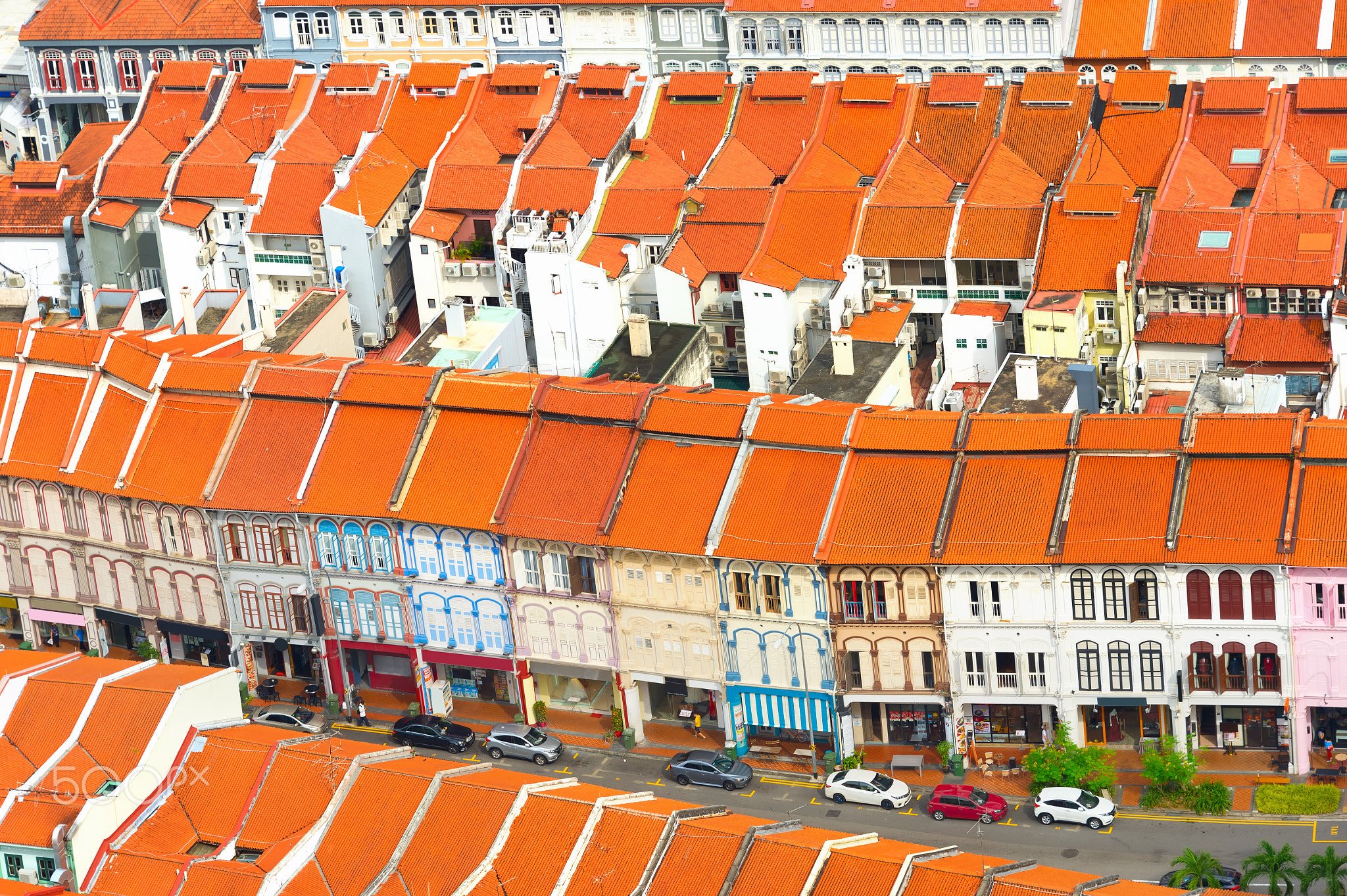 Singapore Chinatown street, aerial view