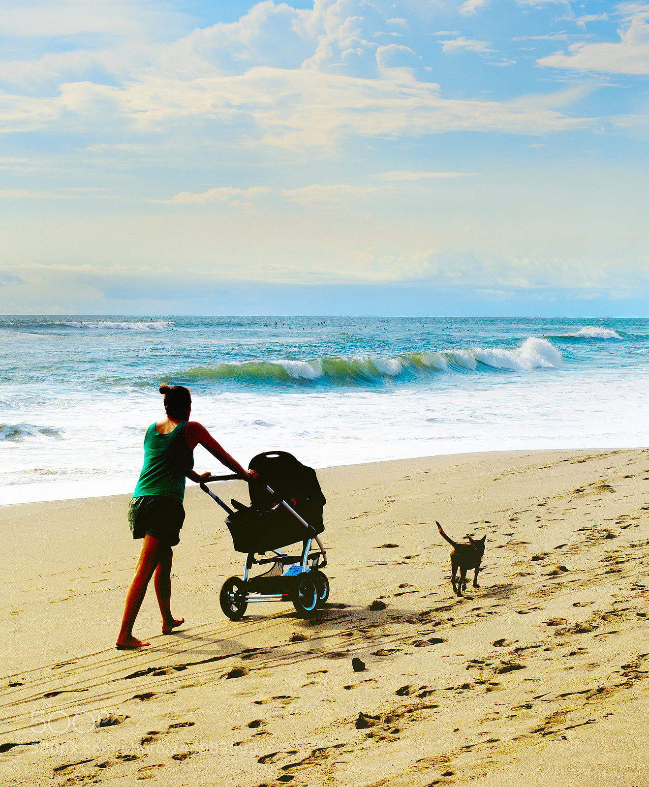 Nikon Df sample photo. Beach walking with baby photography