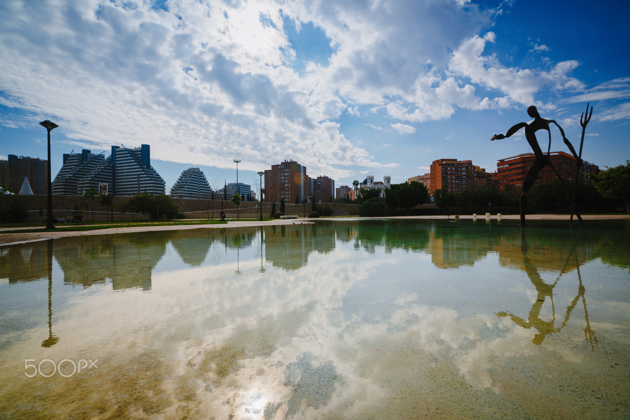 Sunny and warm day in park Turia in Valencia, Spain