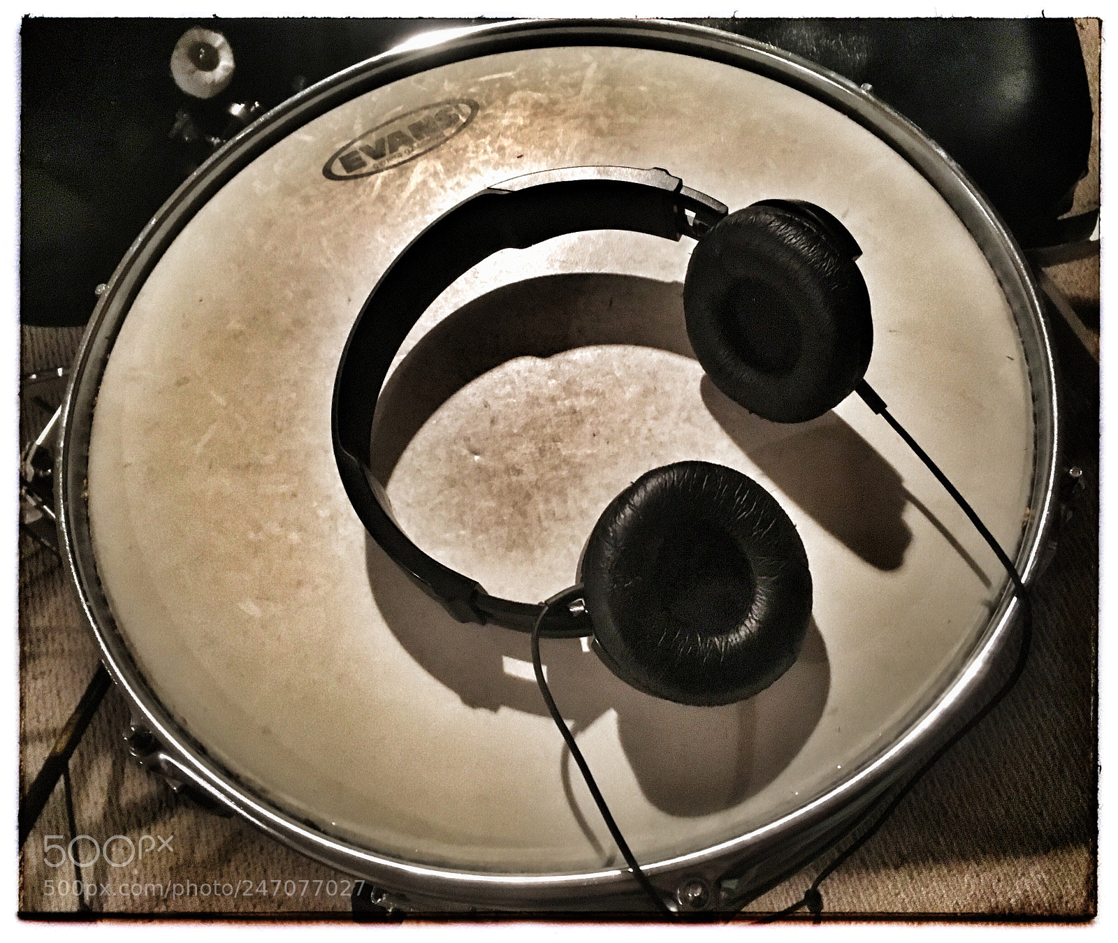 Apple iPhone SE sample photo. Headphones on the drum. photography