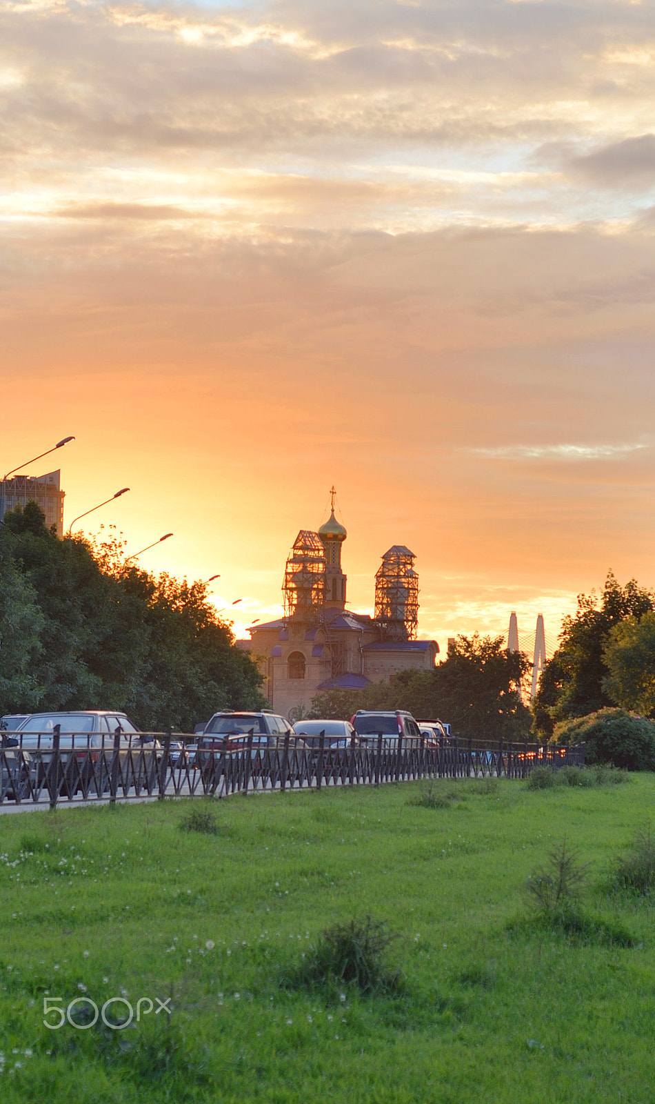Nikon D610 + Nikon AF Nikkor 50mm F1.8D sample photo. Park and orthodox church at sunset. photography